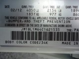 2012 MAZDA3 Color Code for Crystal White Pearl Mica - Color Code: 34K