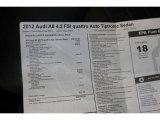 2012 Audi A8 4.2 quattro Window Sticker