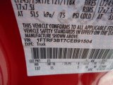 2012 F350 Super Duty Color Code for Vermillion Red - Color Code: F1