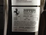 2011 Ferrari California  Info Tag