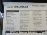2012 Chevrolet Camaro LT Coupe Window Sticker