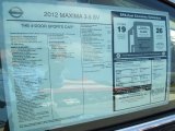 2012 Nissan Maxima 3.5 SV Window Sticker