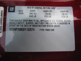 2009 Saturn Sky Ruby Red Special Edition Roadster Info Tag