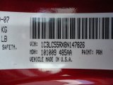 2008 Sebring Color Code for Inferno Red Crystal Pearl - Color Code: PRH