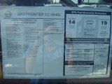 2012 Nissan Frontier SL Crew Cab 4x4 Window Sticker