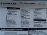 2012 Chevrolet Camaro LS Coupe Window Sticker