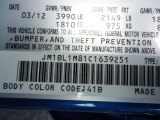 2012 MAZDA3 Color Code for Sky Blue Mica - Color Code: 41B