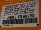 2006 Honda S2000 Roadster Info Tag