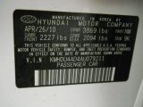 2010 Elantra Color Code for Nordic White - Color Code: NW
