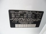 2007 Elantra Color Code for Captiva White - Color Code: 7F