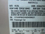 2006 MAZDA6 Color Code for Glacier Silver Metallic - Color Code: 26A