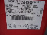 2005 F450 Super Duty Color Code for Red - Color Code: F1