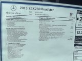 2013 Mercedes-Benz SLK 250 Roadster Window Sticker