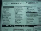 2012 Chevrolet Express LT 1500 AWD Passenger Van Window Sticker