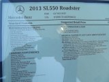 2013 Mercedes-Benz SL 550 Roadster Window Sticker