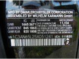 2005 Chrysler Crossfire Limited Roadster Info Tag