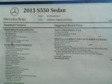 2013 Mercedes-Benz S 550 Sedan Window Sticker