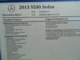 2013 Mercedes-Benz S 550 Sedan Window Sticker