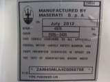 2012 Maserati GranTurismo MC Coupe Info Tag