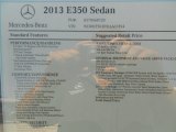 2013 Mercedes-Benz E 350 Sedan Window Sticker