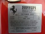 2011 Ferrari 599 GTO Info Tag