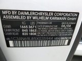 2005 Chrysler Crossfire Limited Coupe Info Tag