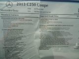 2013 Mercedes-Benz C 250 Coupe Window Sticker