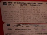 1990 Chevrolet Corvette Coupe Info Tag
