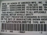 2009 Element Color Code for Omni Blue Pearl - Color Code: B562P