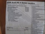 2008 Audi RS4 4.2 quattro Sedan Window Sticker