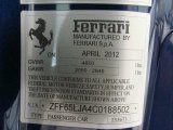 2012 Ferrari California  Info Tag