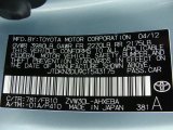 2012 Prius 3rd Gen Color Code for Sea Glass Pearl - Color Code: 781