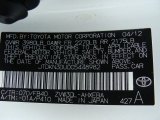 2012 Prius 3rd Gen Color Code for Blizzard White Pearl - Color Code: 070