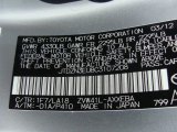2012 Prius v Color Code for Classic Silver Metallic - Color Code: 1F7