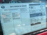 2013 Nissan Versa 1.6 SV Sedan Window Sticker