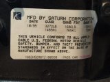 1997 Saturn S Series SL1 Sedan Info Tag