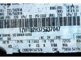 2007 Mustang Color Code for Black - Color Code: UA