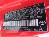 2007 Yaris Color Code for Absolutely Red - Color Code: 3P0