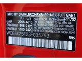 2003 SL Color Code for Magma Red - Color Code: 586