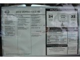 2012 Nissan Versa 1.8 S Hatchback Window Sticker