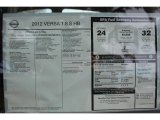 2012 Nissan Versa 1.8 S Hatchback Window Sticker