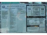2012 Nissan Pathfinder LE Window Sticker