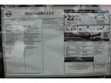 2013 Nissan Maxima 3.5 S Window Sticker