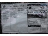 2013 Nissan Versa 1.6 SV Sedan Window Sticker