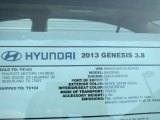 2013 Hyundai Genesis 3.8 Sedan Window Sticker