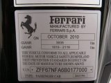 2011 Ferrari 458 Italia Info Tag