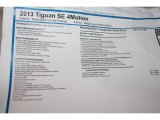 2013 Volkswagen Tiguan SE 4Motion Window Sticker