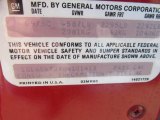 1981 Chevrolet Camaro Berlinetta Info Tag