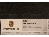2012 Porsche 911 Carrera GTS Coupe Window Sticker