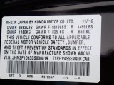 2013 CR-Z Color Code for Crystal Black Pearl - Color Code: NH731P